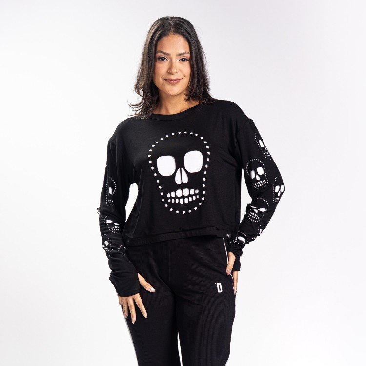 Blusa Skull Recorte Laser