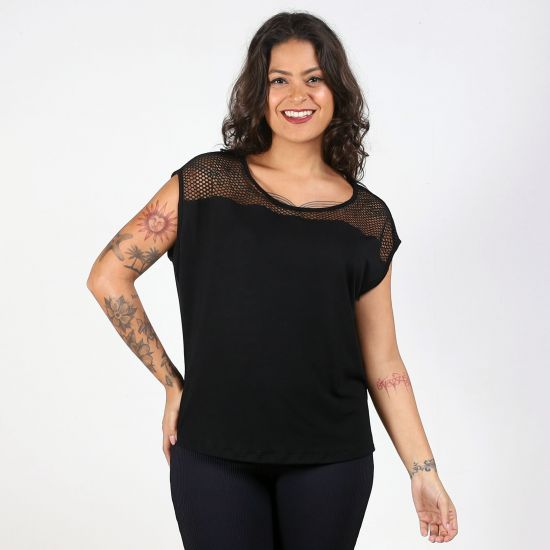 Blusa Recorte Tela Na Manga