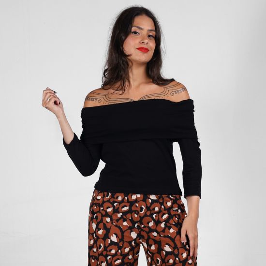 Blusa Ombro a Ombro Manga Longa
