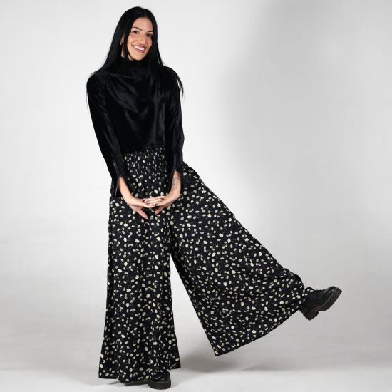 Calça Pantalona Estampa Margaridas