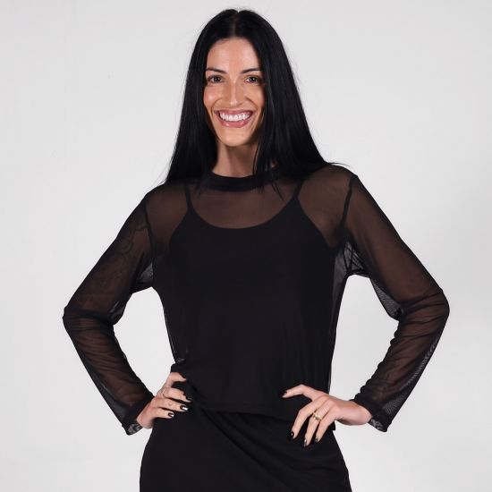 Blusa Tule Manga Longa