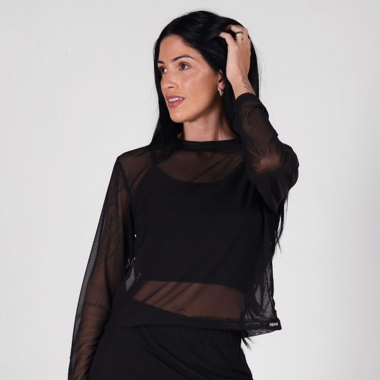 Blusa Tule Manga Longa