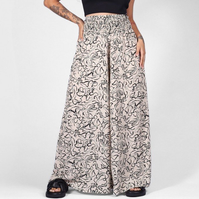 Calça Pantalona Nude Abstrata