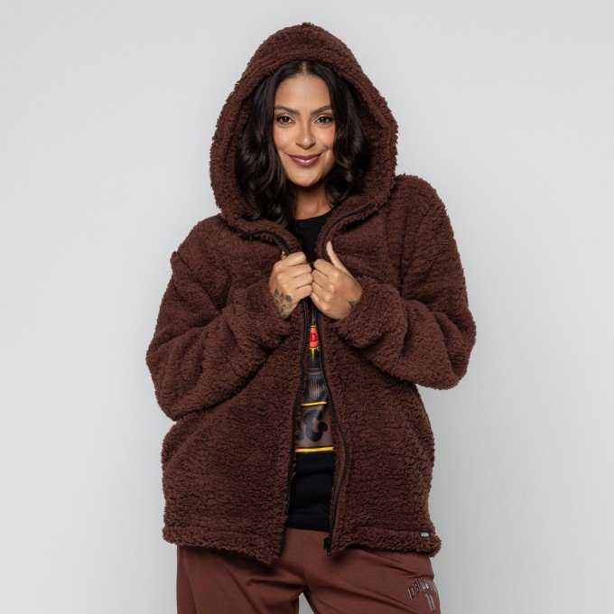 Casaco Brown Teddy Com Capuz