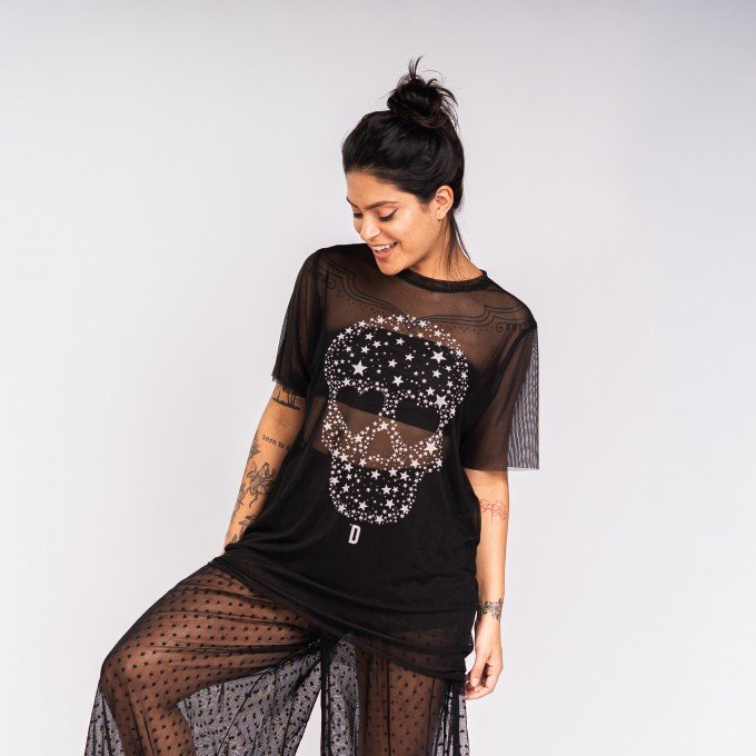 Blusa Tule Skull Stars