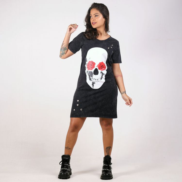 Vestido Estonado Blossom Skull